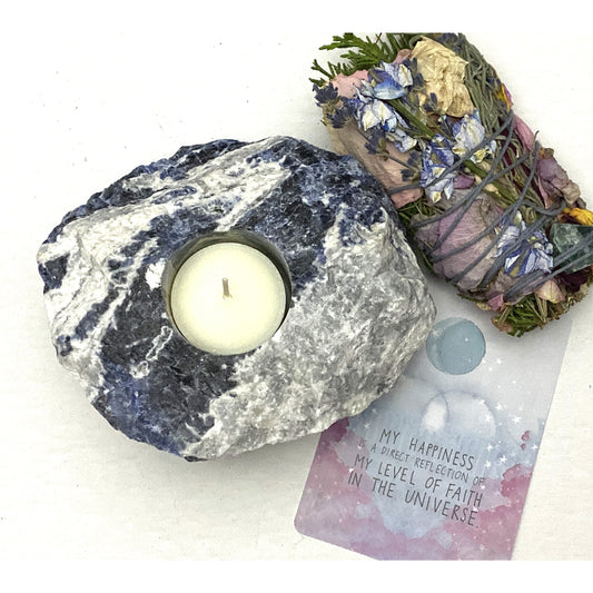 Natural Sodalite Candle Holder - Goddess Approved