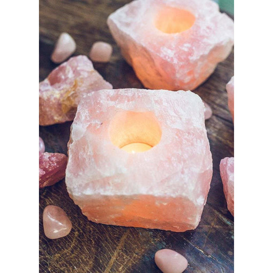 Rough Rose Quartz Candle Holder - Goddess Approved